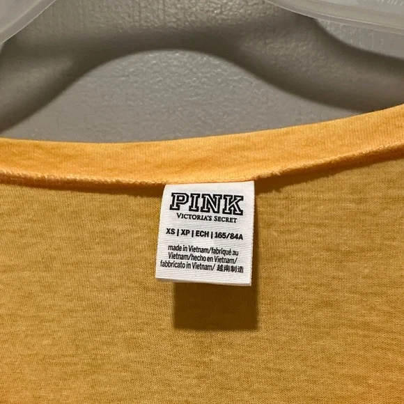 PINK Victoria's Secret Yellow and White Short Sleeve Tee - Picture 2 of 4